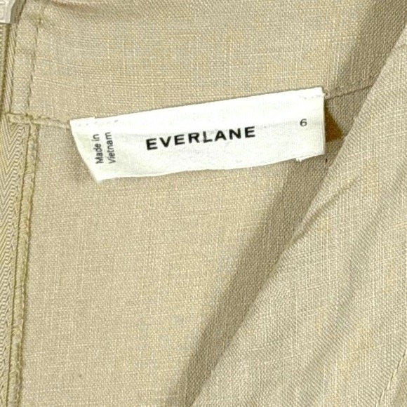 Everlane Womens Size 6 Flax Linen Blend Short Sleeve Jumpsuit Cropped Khaki‎ - Picture 12 of 14